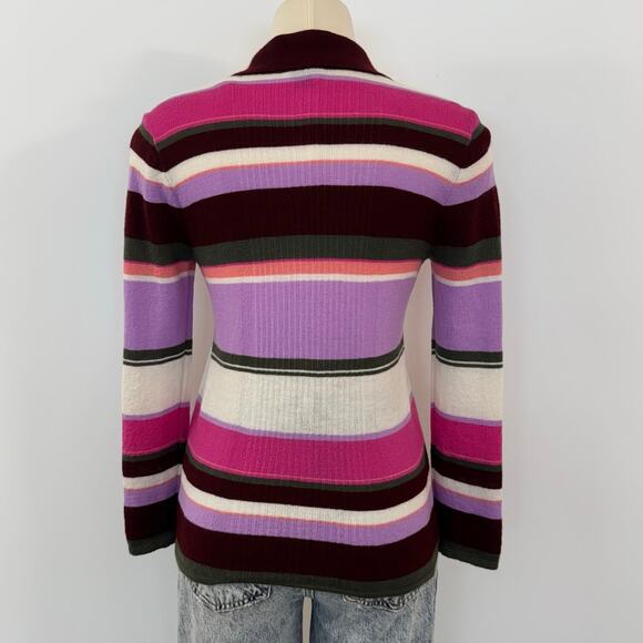 Kate Spade Striped Wool Polo Sweater Long Sleeve Collar Multicolor Maroon Size S - Picture 6 of 10